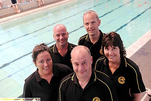 Crompton Classics Amateur Swimming Club coaches Brian Minihan (back, left), Chris Hodges, Jane Cook (middle, left), Helen Kostyk and Richard Ashworth (front). 