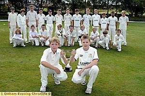 SADDLEWORTH captain Will Wilson and Shaw captain Ellis Forshaw with their finalist u13s teams. 
