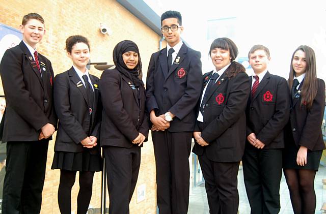 Radclyffe School - Our Student Ambassadors (l to r) Brandon Prophet, Tia Mae Miller, Mahi Siddika, Reza-ul Haque, Sarah Jane Callender, Luke Jones and Emma Helm