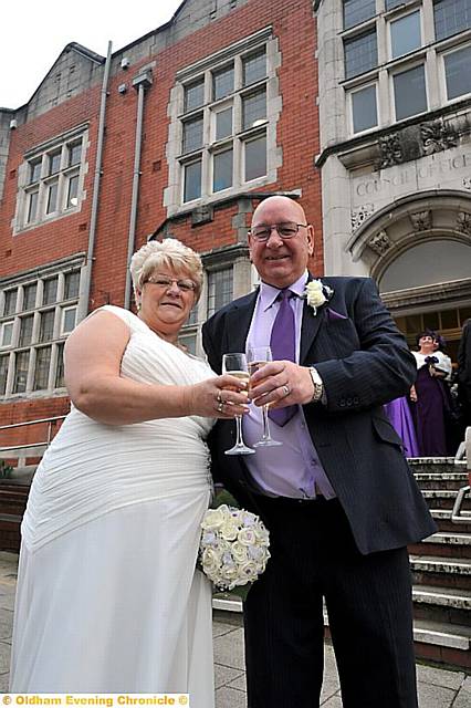 Leonard and Mary Foster outside Failsworth Town Hall. 
