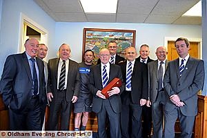 ALAN Hardy in the Latics boardroom, with Norman Holden (left, former director), John Slevin (ex-director), Ian Stott (former chairman), manager Paul Dickov, Alan Hardy, Ian Hill (director), Barry Owen (Trust Oldham chairman and club director), former manager Joe Royle, David Brierley (former chairman) and Neil Joy (chief executive). 