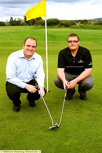 Lee (far left) and Adam Rowbotham won the Saddleworth Am-Am after playing on home turf in the morning. 