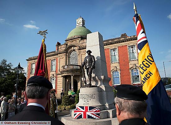 Chadderton Town Hall and the newly refurbished memorial 
