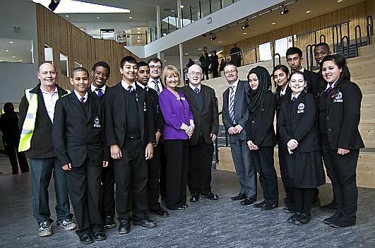 PUPILS, staff and dignitaries celebrate the handover at Oldham Academy North. Pictures courtesy of Martin Lancaster 
