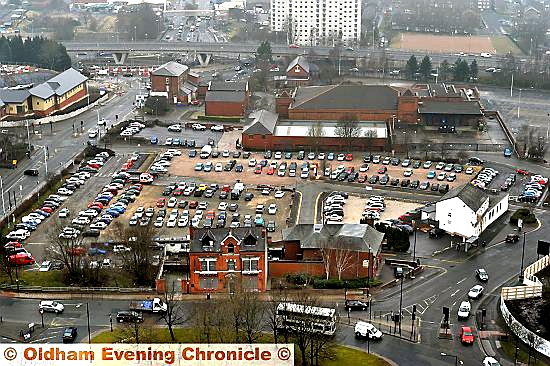 ALL change . . . the former Aldi site where Oldham’s new sports centre will be built, including the Dog and Duck pub 
