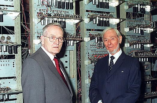 BRINGING up baby: Tom Kilburn (left) and Geoff Tootill at the 50th birthday celebrations in 1998 