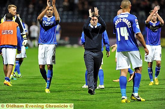 APPLAUSE all round: Lee Johnson leads the appreciation for his team after last night’s game 