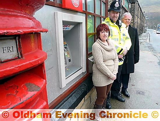 Mandy Gorey with PC David Pickles and community safety officer Michael Fleming 
