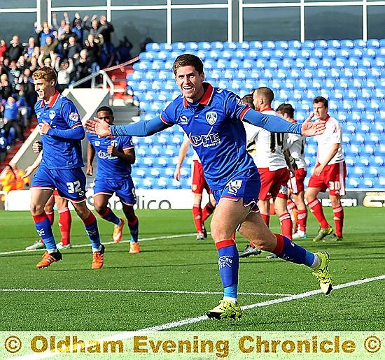 Danny Philliskirk, pictured celebrating his goal against Sheffield United, has never been on the losing side against tonight’s opponents.