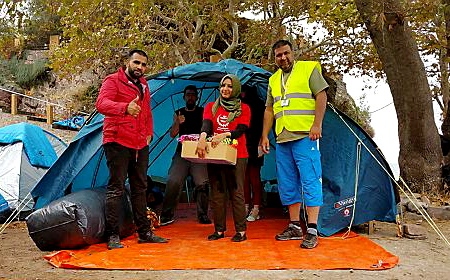 SHELTER . . . a makeshift camp on Lesbos