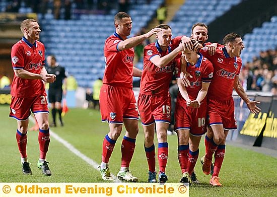 ROCKING . . . Danny Philliskirk celebrates his late equaliser against Coventry City PICTURE by ALAN HOWARTH.