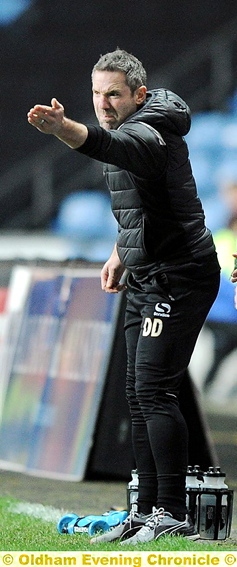 TOUCHLINE GUIDANCE . . . David Dunn issues orders to his Athletic players at Coventry.