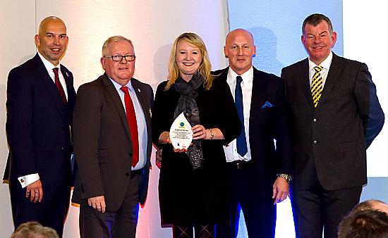 AWARD winners . . . (from the left) Andrew Lynch (editor of Fire Magazine), Councillor Tommy Judge (vice-chair of Greater Manchester Fire Authority), Terri Byrne (CRIT project manager), Mark O’Brien (Greater Manchester Fire and Rescue Service head of transformation) and Paul Fuller (Chief Fire Officer of Bedfordshire Fire and Rescue Service)