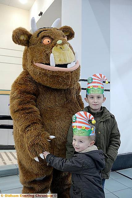 MONSTER fun . . . Alexander and Joshua Jones meet the Gruffalo at Spindles