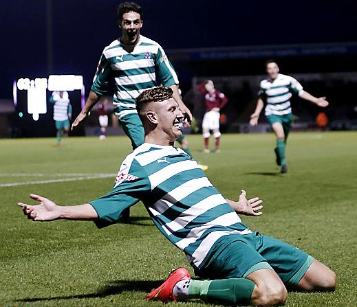 CUP OF DREAMS: Richard Bennett celebrates after scoring against Northampton Town.