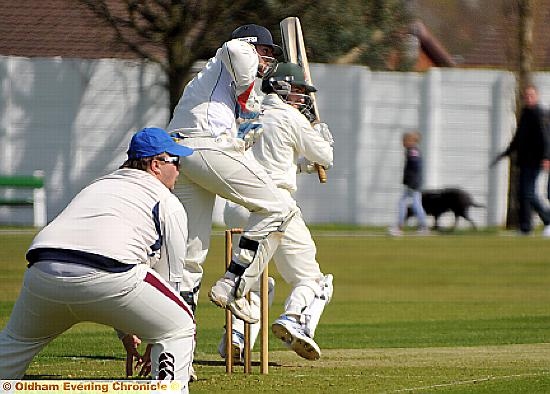 TON OF RUNS . . . Crompton professional Josh Tolley plays the ball to the offside on his way to a century against Elton yesterday. 
