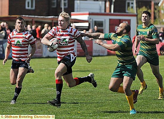 George Tyson heads for Oldham's first try