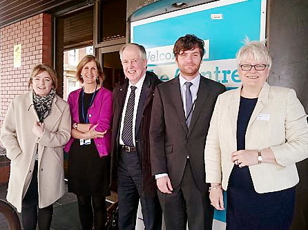 LORD Tom McNally (centre), chairman of the Youth Justice Board with (from the left) Lisa Durkin, the head of the North-West Business Area at the Youth Justice Board, Steph Bolshaw, chief executive of Positive Steps, Paul Axon, head of Youth Justice at Positive Steps, and Dr Gillian Fairfield, chief executive of the Pennine Acute NHS Hospitals Trust