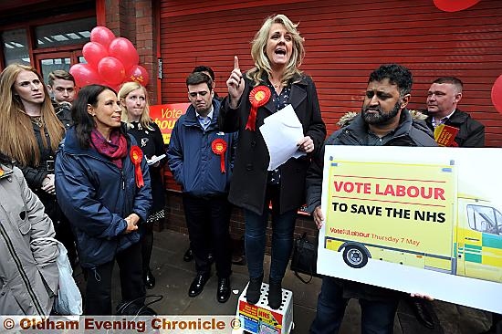 Actress Sally Lindsay talks to supporters.