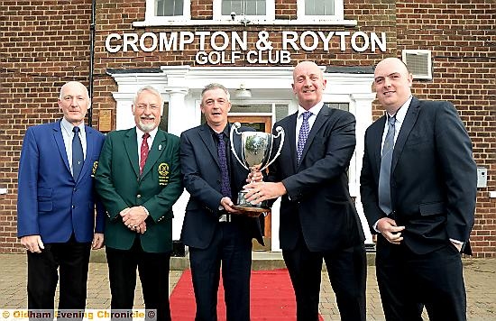 Paul Hopkinson (C&R President), Gordon Lamb (C&R Captain), Richard Walton (winner), David Whaley (Oldham Chronicle Managing Editor), and Lee Rowbotham (Best Gross).
