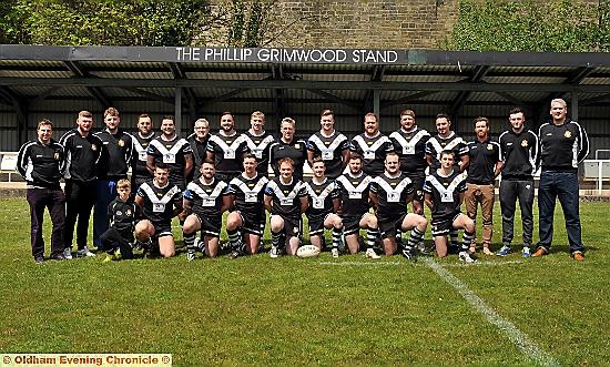 Pictured are Brendon Fitzpatrick (leisure wear sponsor, back, left), Rhys Wareing, Jack Connor, James Whalley, Craig Farrimond (player-coach), Peter Townsend (secretary), Dave Newton, Ethan Langhorn, Shane Wilson (chairman), Ben Whitehead, Tom Dransfield, Jack Bradbury, Gareth Morgan, Mitch Trothe, Scott Booth, Matthew Taylor (leisure wear sponsor); Freddie Wilson (mascot, front), Tom Robinson, Dale Lowe, Danny Bowker, Jack Holden, Josh Bradbury, D