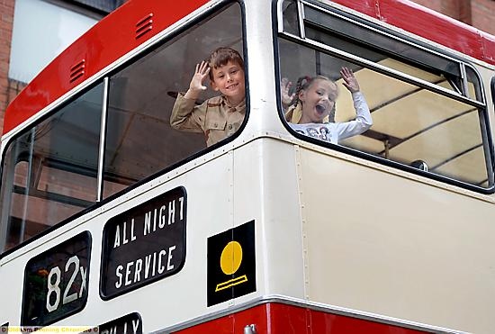 Vintage car show Oldham High Street.

(l-r) kai Scoltock (8) and sister Taliah Scoltock (6) check out the top deck of vintage bus