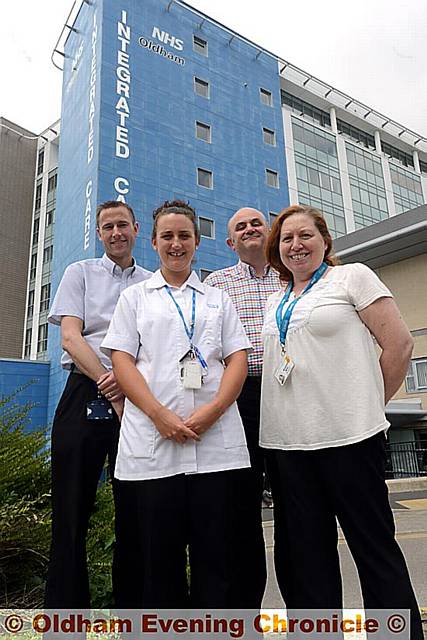 Pride in Oldham nominees, Pennine MSK Partnership at the Integrated Care Centre. Left to right, Ian Marshall, Carly Telford, Dr. Neil Snowden, Margaret Miller.