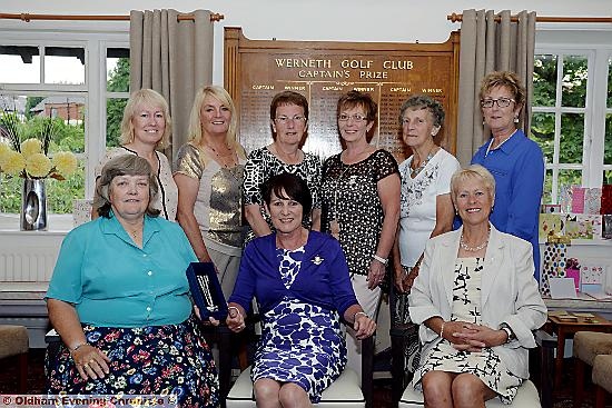 Werneth Golf Club Lady Captain's Day. (l-r) front - Winner Barbara Whiting, Lady Capatain Kay Broughton and Runner up Sheila Antrobus. (l-r) back - Dee Whittingham, Madge Griffiths, Sheila Waterhouse, Pat Grant, Audrey price and Marian Pickford