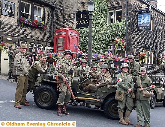 American GIs outside the Swan pub in Dobcross. 