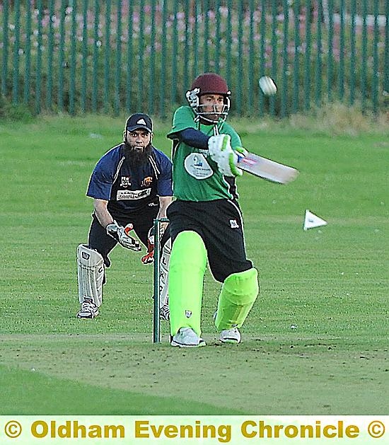 Ali Ashat of Lahore Lions pulls a shot for six. Pictures: Vincent Brown
