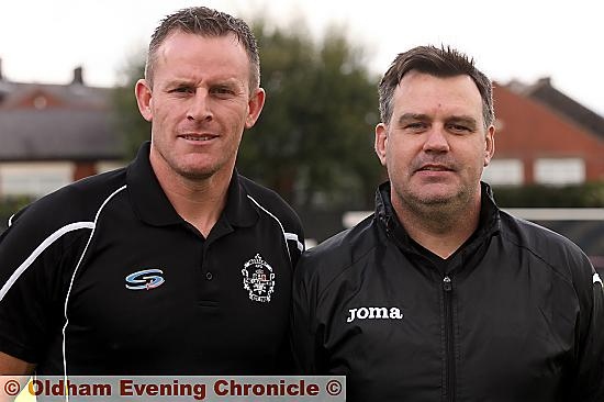 joint Mossley managers Peter Band (left) and Lloyd Morrison