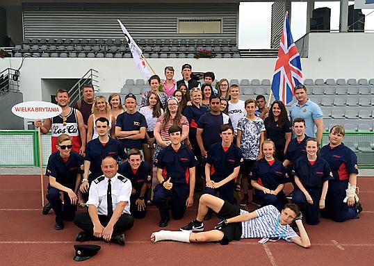 Lukasz Krause (back left, pink shirt) with other cadets from the North-West at the 20th international meeting of Youth Fire Brigades.
