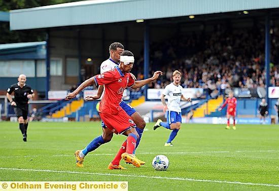 WOUNDED WARRIOR . . . Timothee Dieng, who had an impressive game in midfield and, later, in defence, shows no ill effects following his blow to the head.