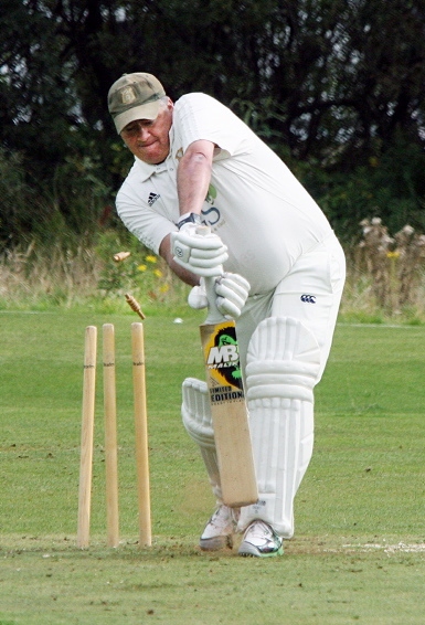 SADDLEWORTH’S Steve Howard is bowled by Austerlands seamer Mohammed Irfan in yesterday’s clash at Thorpe Lane.