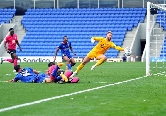 SO CLOSE . . . Timothee Dieng sees an effort on goal saved.