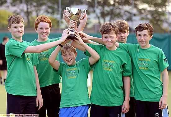 CHAMPS . . . Greenfield win the 12/13s football (from left) Tom Roberts, Sam Russell, Jeremy Knight, Zak Pemberton, Archie Duncan and Adam Jones 