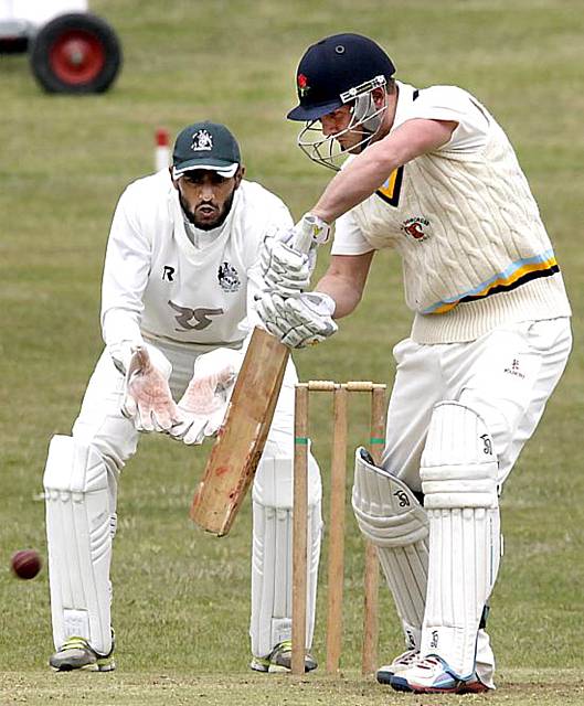 Drakes Premiership cricket. Shelley v Delph and Dobcross. Delph and Dobcross batsman, Greg Buckley.