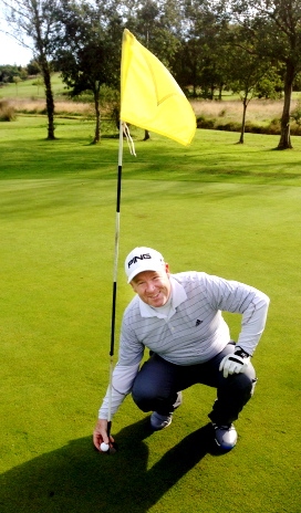 LOOK WHAT I’VE DONE . . . Andy Thompson on the fifth green which saw his tee-shot disappear.