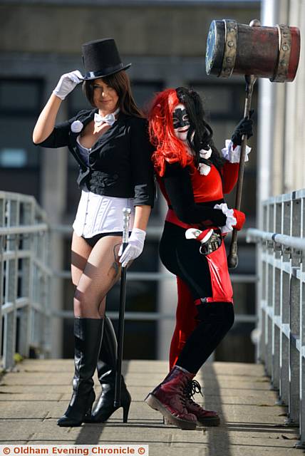 Ham Fest for superheroes at Queen Elizabeth Hall, Oldham. (l-r) DC character Zatanna played by Lisa Thornton and Harlequin played by Emily Beswick.