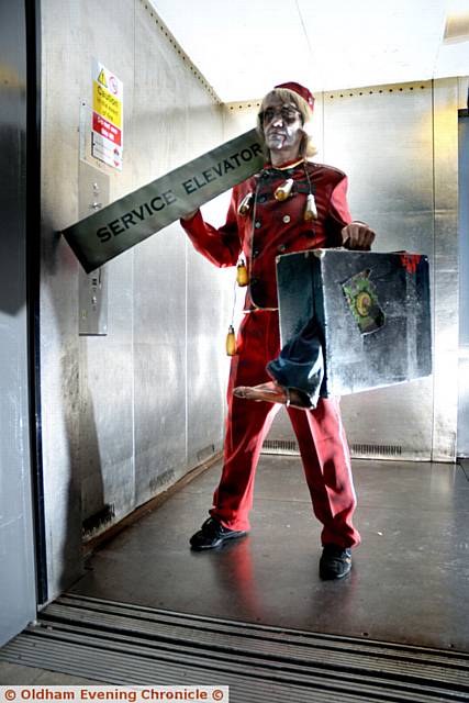 Ham Fest for superheroes at Queen Elizabeth Hall, Oldham. Elevator Guy Carl Lack.