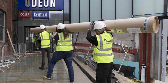 On site at ODEON Oldham as builders put the finishing touches to the cutting-edge cinema due to open in a month's time (Tuesday, October 10th). Today the state-of-the-art ISENSE screen will take pride of place in a 206 seat ISENSE theatre featuring Dolby ATMOS sound.