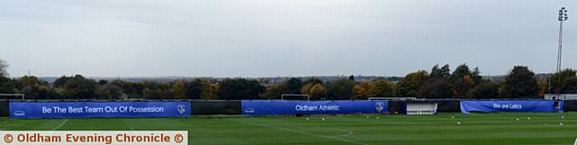 Oldham Athletic banner at Little Wembley, SportsDirect.com Park