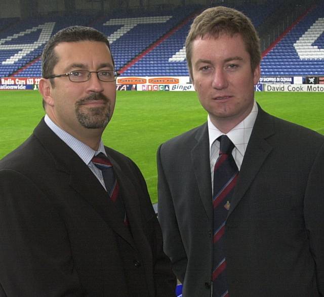 PICKING UP THE PIECES . . . Neil Joy (right) and Sean Jarvis after buying Athletic for £1 back in 2003