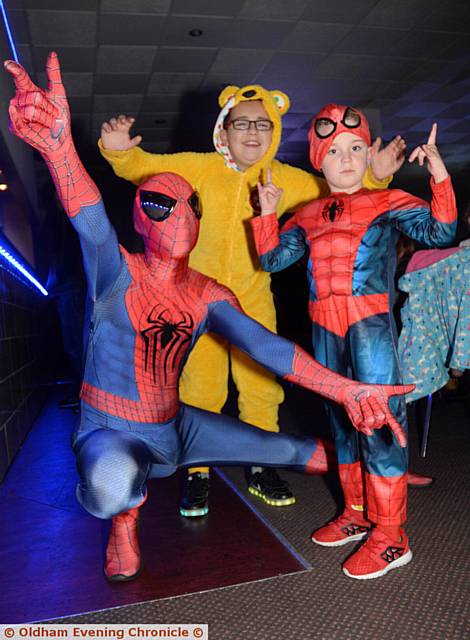 SUPERHEROES at the  Cotton Rooms, Oldham. Spiderman with Lewis Applegate (10) and Jaedon Flint (4)