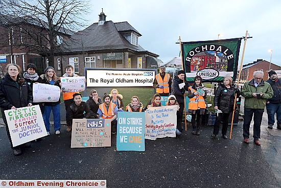 PICKET line . . . junior doctors and supporters outside the Royal Oldham Hospital