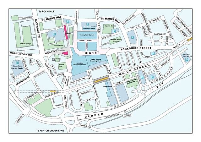 Location of free Oldham Council-owned car parks - and others - for the 'Big Bang' event