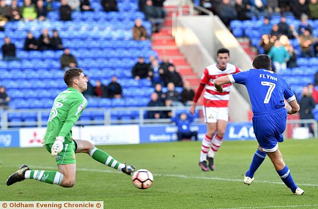 BREAKTHROUGH . . . Ryan Flynn opens the scoring