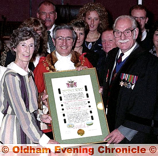 Kathleen Armitage and her husband Jack in October 1996 as Jack was named an honorary Alderman