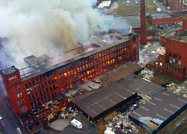 Maple Mill fire by Greater Manchester Fire and Rescue Service (GMFRS).