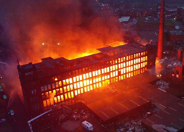 Maple Mill fire by Greater Manchester Fire and Rescue Service (GMFRS).